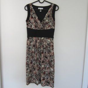 Vintage London Times Black and Brown Leaf Pattern Dress